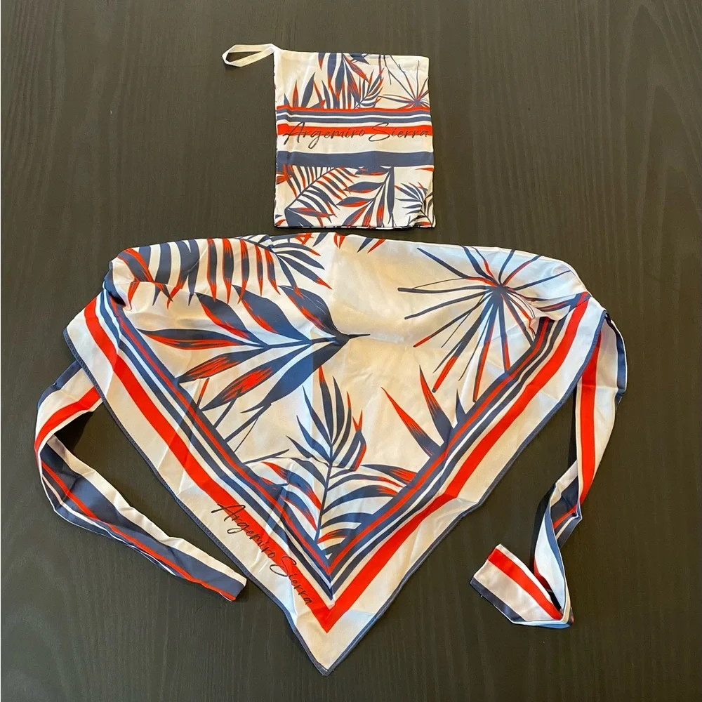 Argemiro Sierra Red, White & Blue Floral Print Face Mask Silky Bandana New